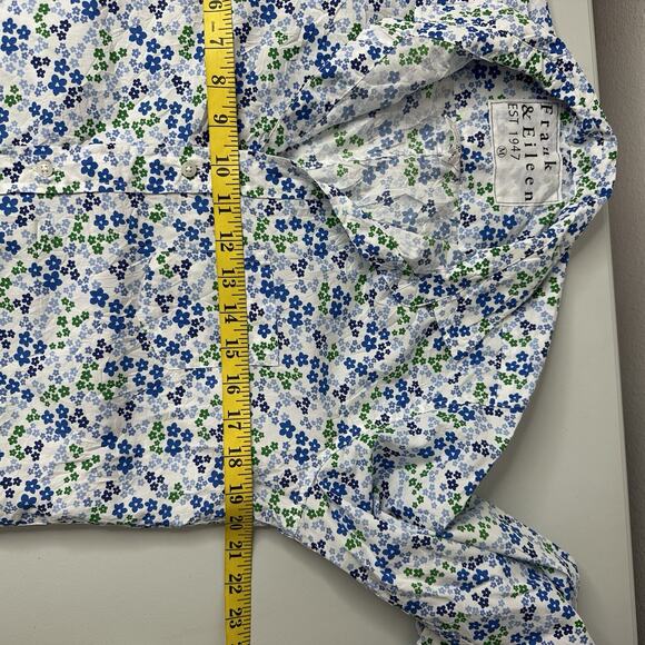 Frank Eileen Shirt Top Womens Medium Blue Floral Ditzy Button Barry Cottage - Picture 10 of 13